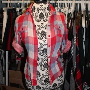 Plaid 3/4 sleeve button down